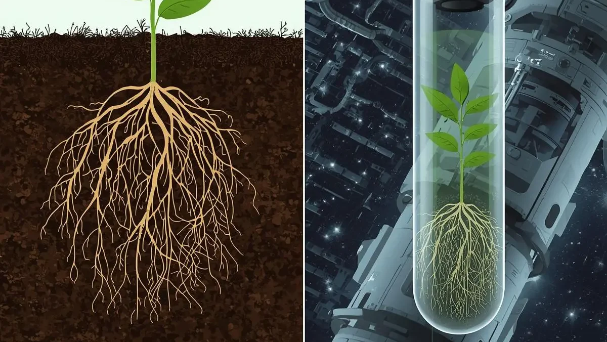 comparison of plant growth on earth vs hydroponics in space microgravity roots floating
