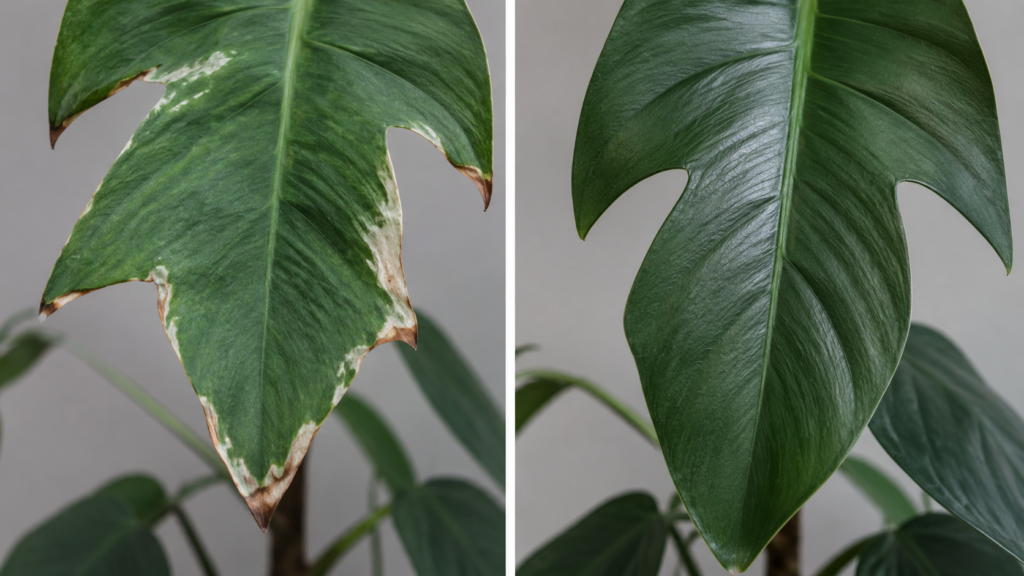 Comparison of UV-B leaf damage versus healthy dosing when using UV light for plants