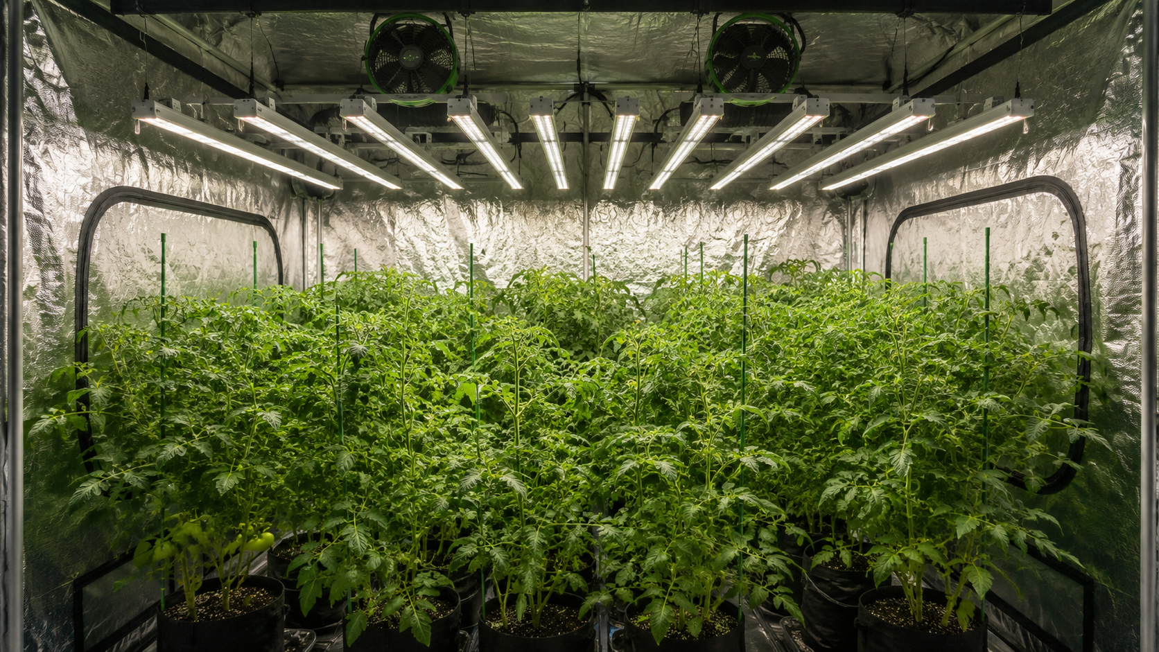 Best LED grow lights mounted in a 4×4 grow tent delivering even PPFD across a tomato canopy