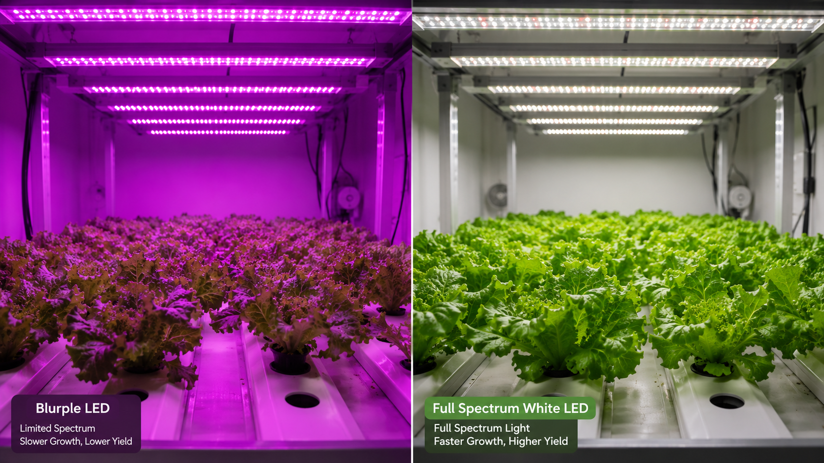 PAR spectrum diagram showing wavelength ranges for full spectrum vs red blue grow lights and plant absorption