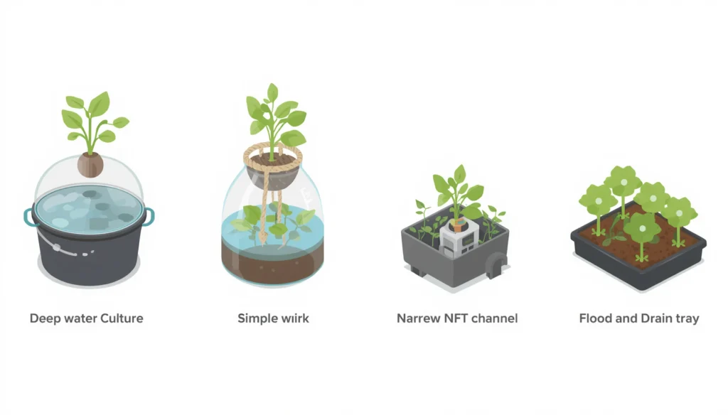 Comparison of four home hydroponic gardening systems: deep water culture, wick, nutrient film technique, and flood and drain