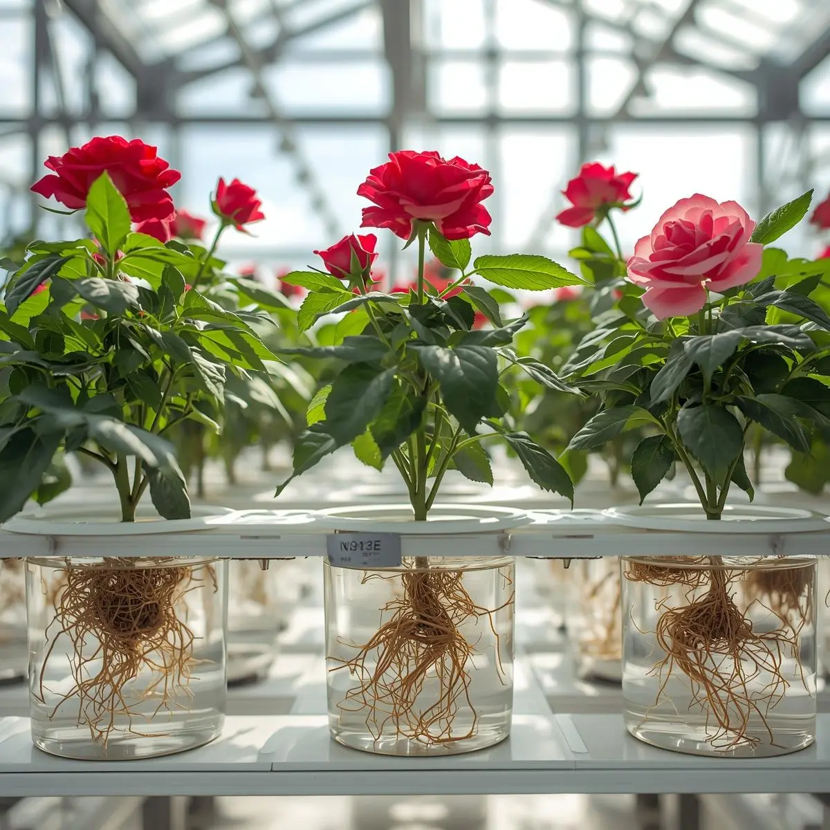 Hydroponic rose growing system, thriving without soil