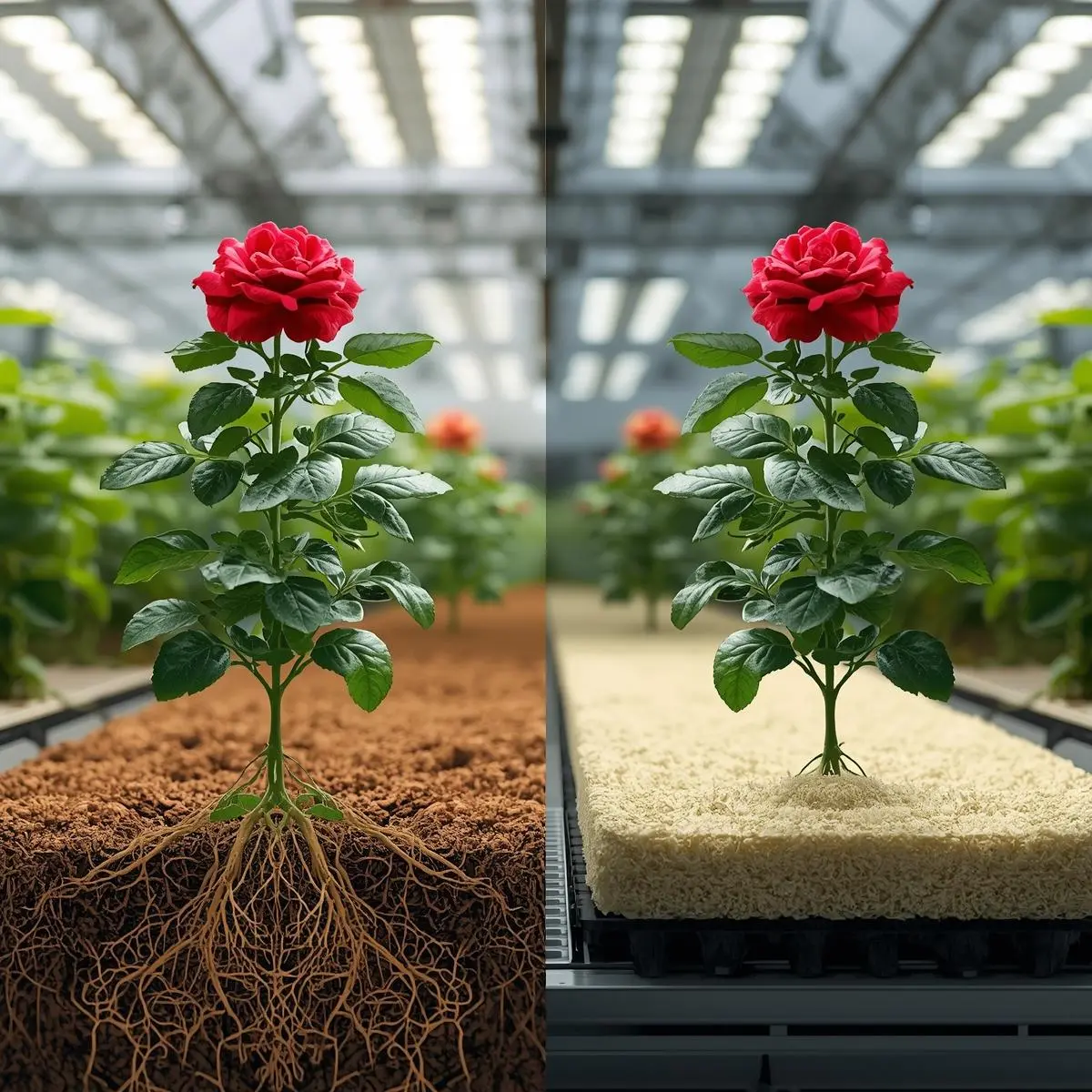 Comparison of coco coir vs rockwool for roses in a hydroponic indoor setup