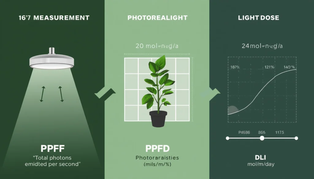 PAR, PPFD, and DLI explained for LED grow lights guide — the three key light measurements for indoor growing