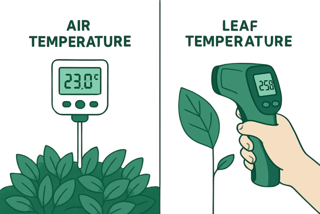 Comparison of air VPD measurement and leaf VPD measurement using IR thermometer at hydroponic canopy