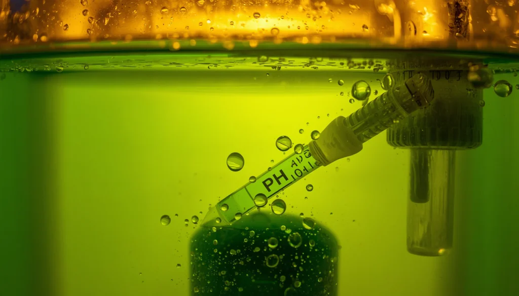 pH meter testing hydroponic nutrient solution to prevent nutrient lockout and plant health problems