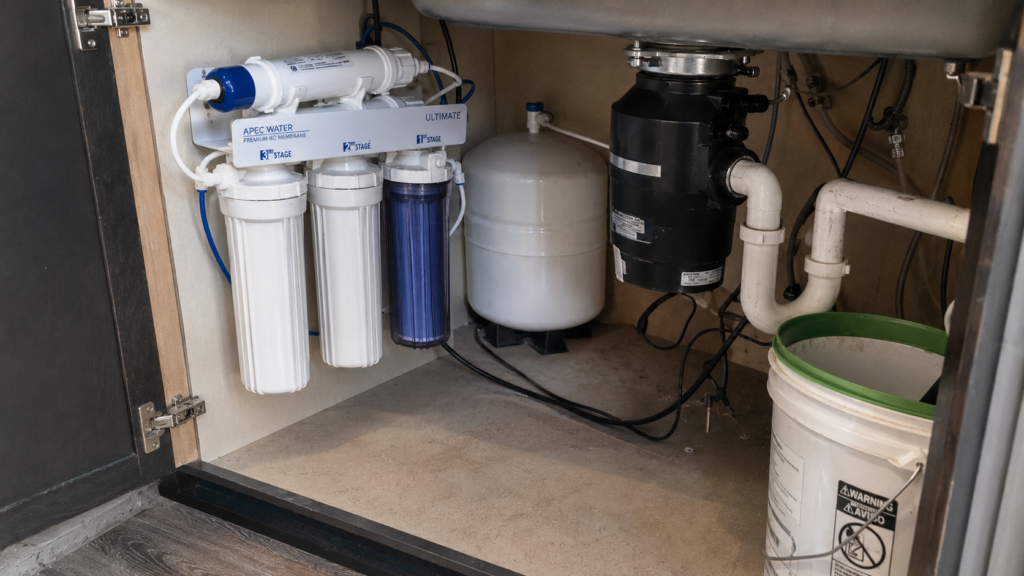 Home reverse osmosis system installed for hydroponic water